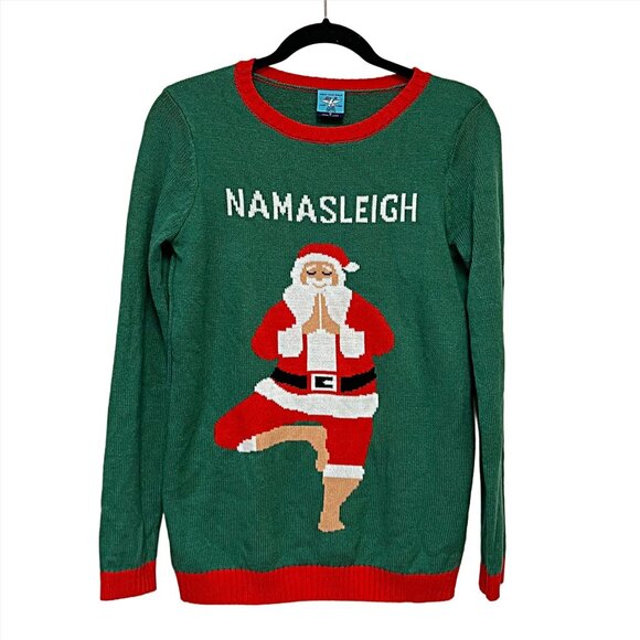 Norther Pole Namasleigh Ugly Christmas Sweater Santa Yoga Pose Knitted Unisex - Picture 5 of 12